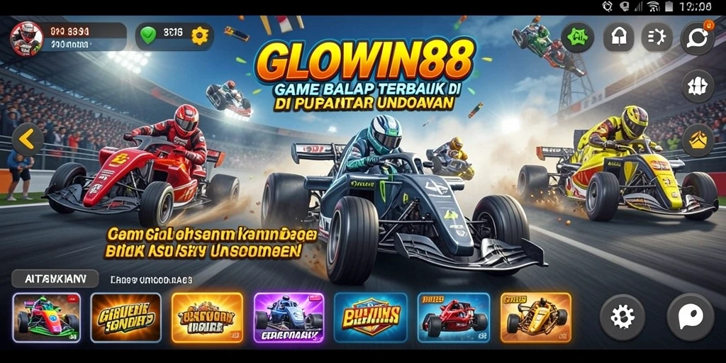 Tampilan gameplay GLOWIN88 menampilkan balapan seru di lintasan yang menantang.