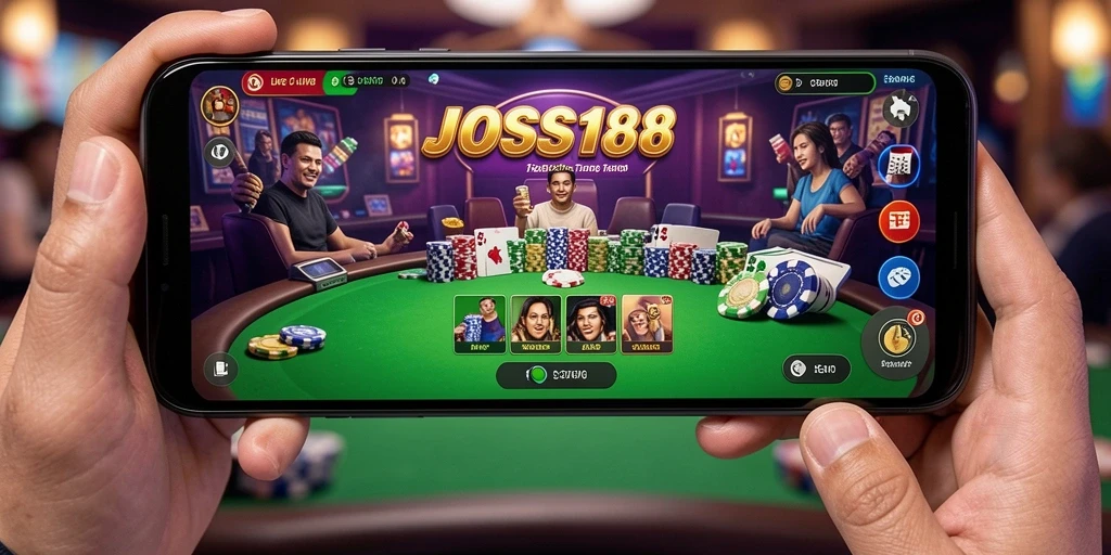 Screenshot JOSS188 menampilkan dealer profesional dalam permainan Live Casino.