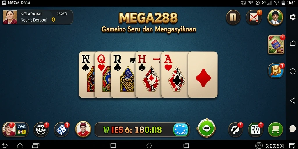 Screenshot gameplay MEGA288, menampilkan aksi seru permainan Domino.