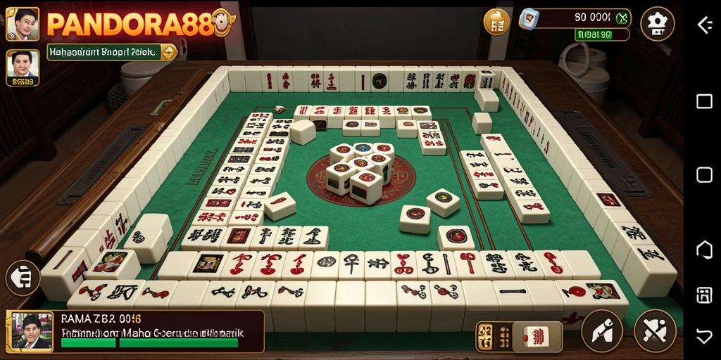 Screenshot PANDORA88 menampilkan gameplay seru Mahjong dengan ubin berwarna-warni.
