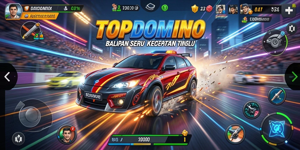 Screenshot menunjukkan aksi balapan seru dengan kecepatan tinggi.