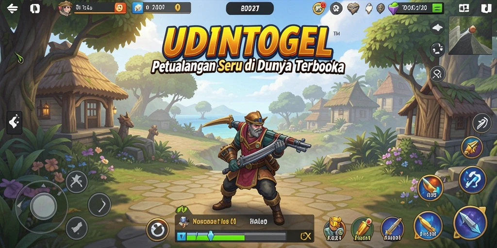 Tampilan gameplay <strong>UDINTOGEL</strong> yang penuh warna dalam dunia terbuka.